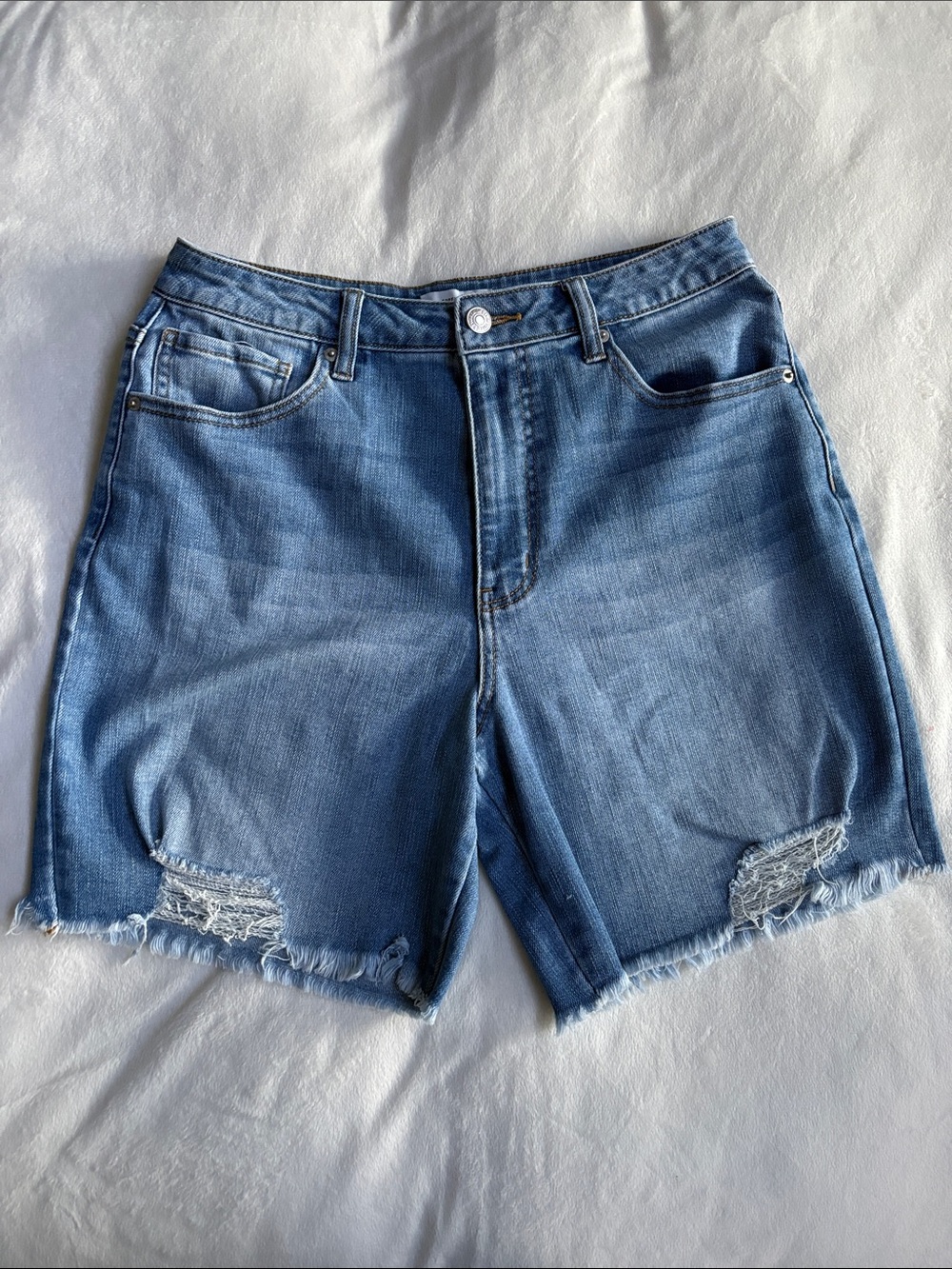 Forever 21 Light Blue Distressed Denim Cutoff Shorts